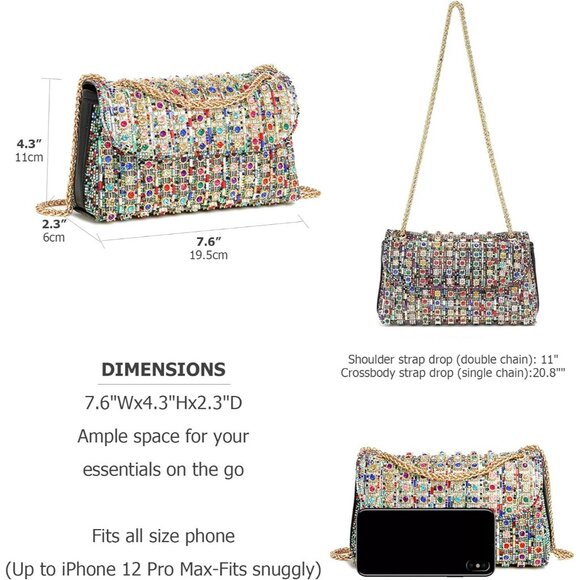 Rhinestone Clutch for Women's Sparkly Shoulder Bag for Evening & Party - Picture 8 of 11